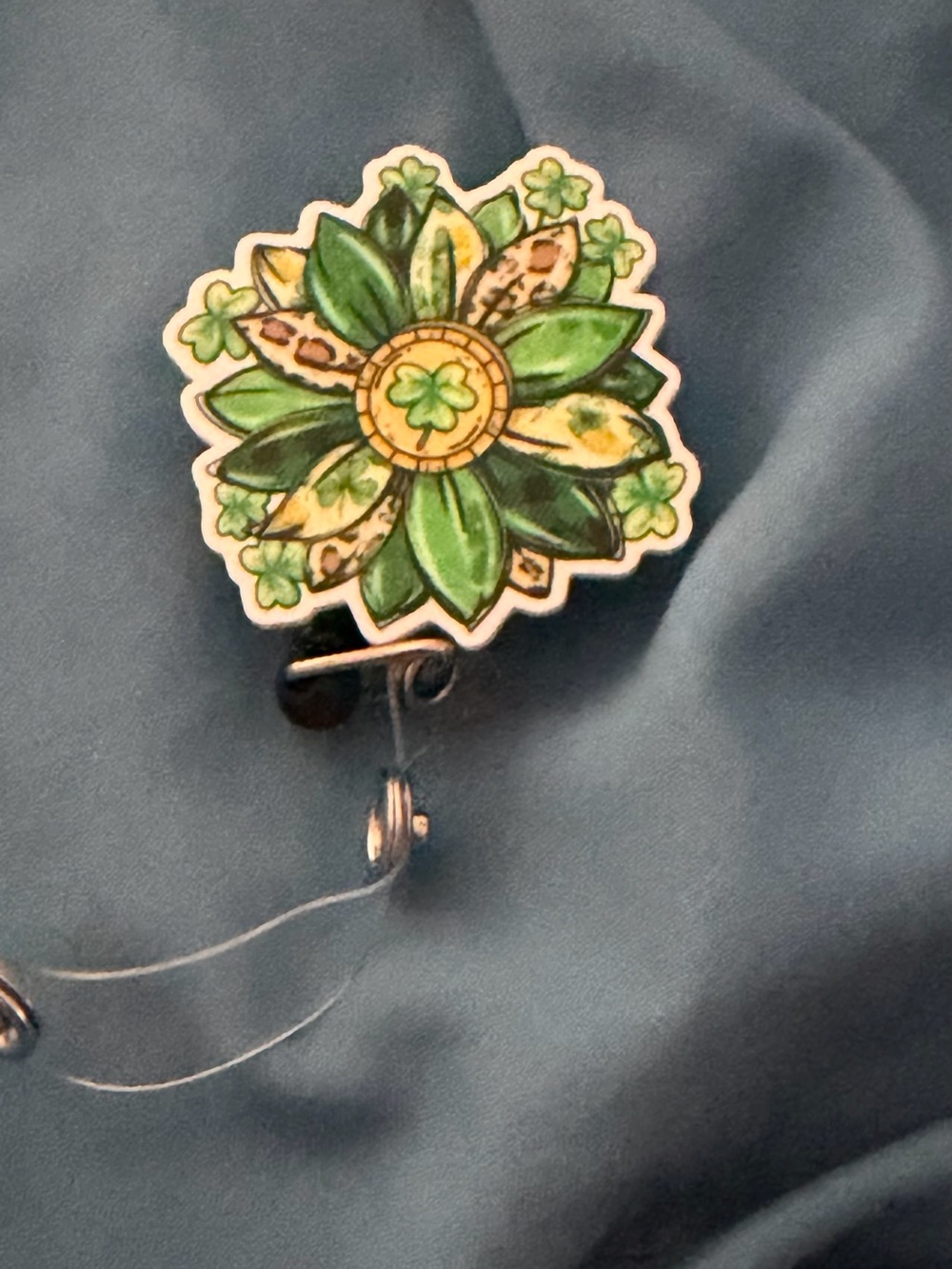 Green Floral Badge Reel ID Holder